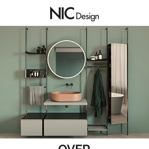 Il mobile lavabo con specchio senza limiti di composizione: OVER by Nic