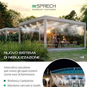 Pergole e gazebi Sprech con sistema di nebulizzazione integrato