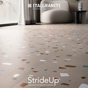 Tecnologia StrideUp per il gres Italgraniti: resistenza allo scivolamento e morbidezza