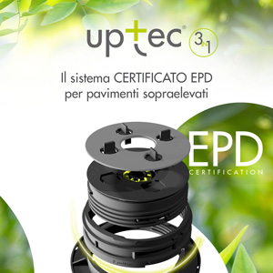 Supporto universale regolabile Uptec certificato EPD, per pavimenti sopraelevati esterni