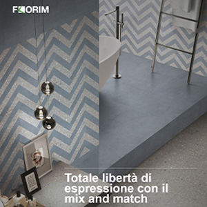 Spazio alla fantasia con Match-Up, la collezione Florim che abbina effetto cemento e graniglia