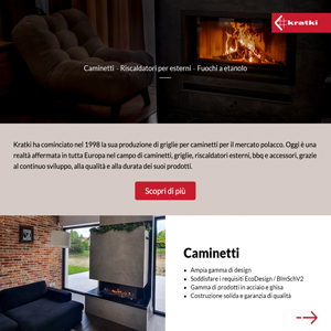 Kratki: caminetti, riscaldatori per esterni, fuochi a etanolo