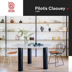 Tavolo Pilotis Claouey: gambe cilindriche in fibra di carbonio e forme essenziali by Belull