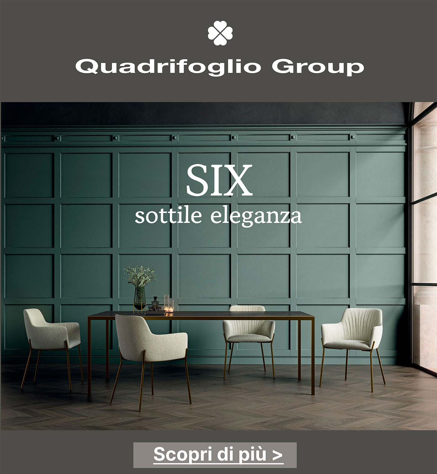 Quadrifoglio Group, nuovo tavolo living Six per atmosfere dal gusto moderno e minimalista