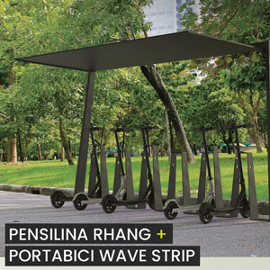 Arredo urbano LAB23: portabici Wave Strip e pensilina Rhang