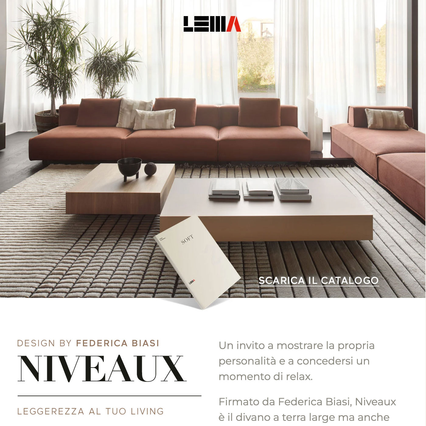 La seduta versatile per il tuo living: scopri Niveaux, il divano modulare Lema