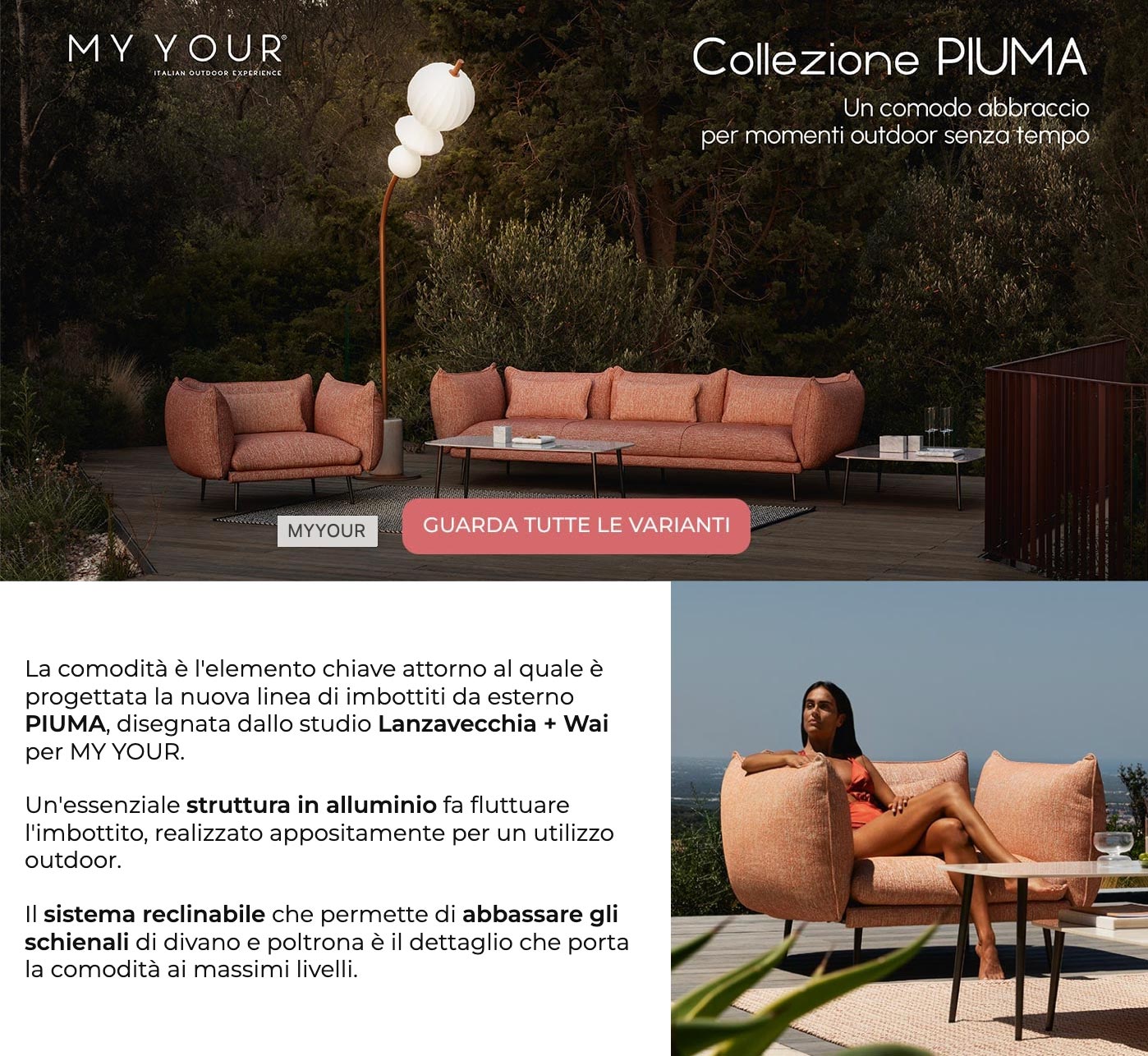 Collezione Piuma: lasciati andare alla comodit� dei nuovi divano, poltrona e pouf firmati MY YOUR