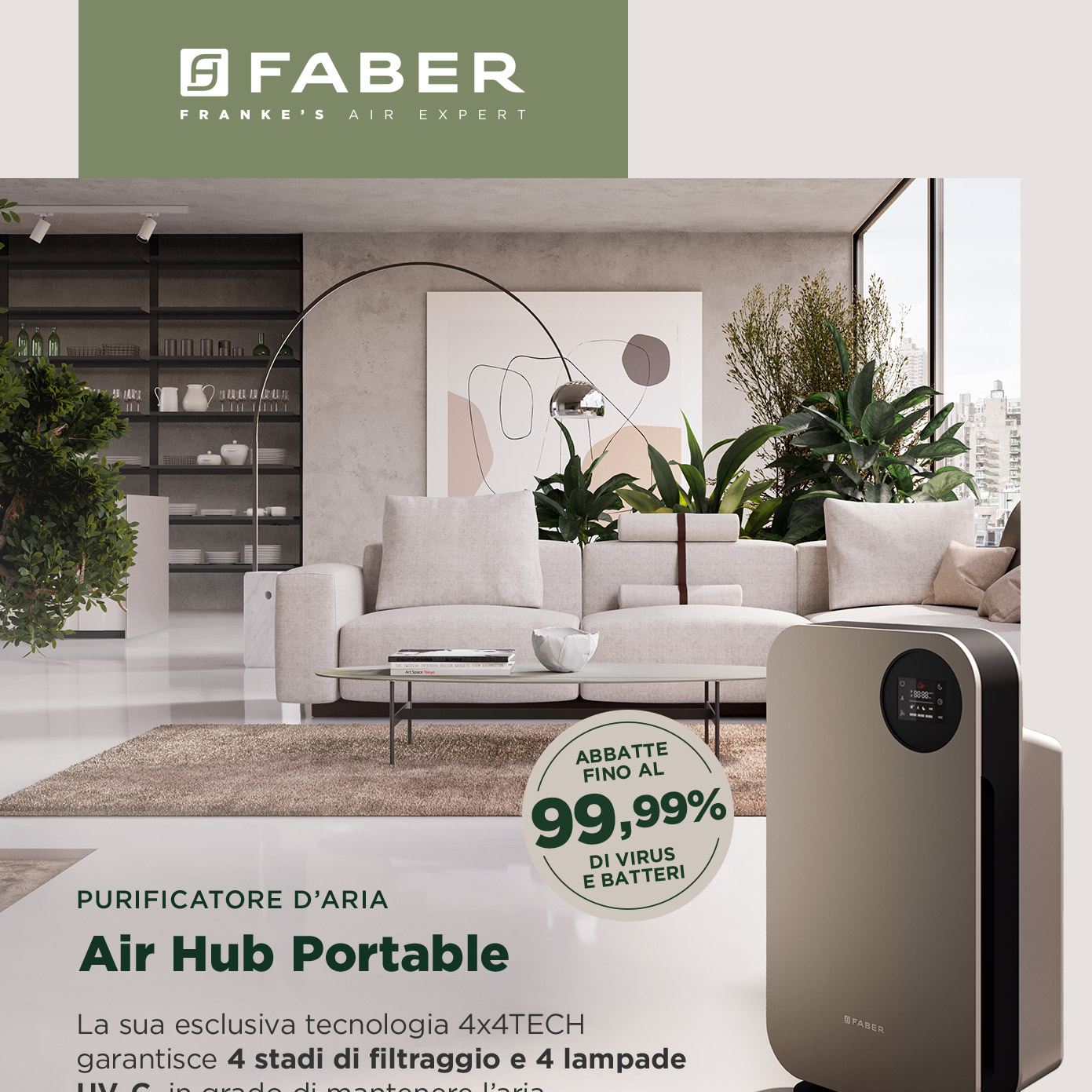 Gamma Air Hub Faber: purificatore d'aria e cappa per il benessere della tua casa