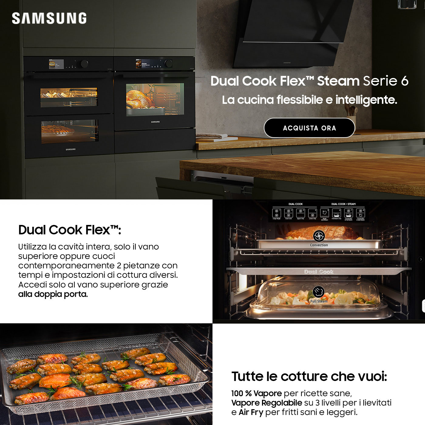 Forno a vapore Samsung Dual Cook Flex Steam Serie 6: la cucina flessibile e intelligente
