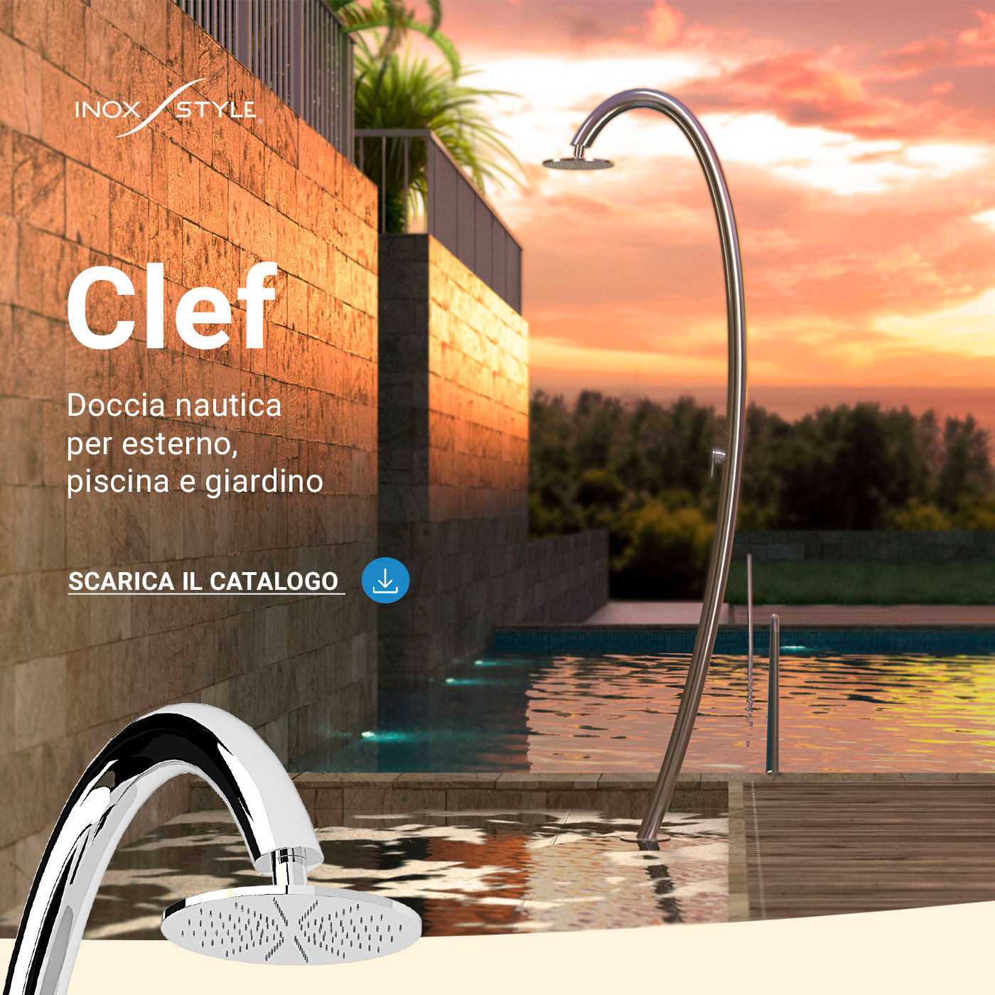 Doccia per esterno Clef: reinterpreta con brio attuale l�eterno spartito dell�acqua