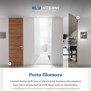 B-Line e Vitrum-Line di Bluinterni: stesso telaio per porte in vetro o in legno