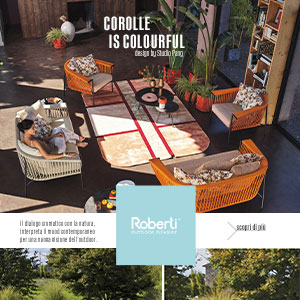 Poltrone, divani e tavolini Corolle di Roberti: forme tridimensionali e contemporanee