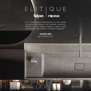 Elitique, il sistema bagno in legno e gres porcellanato di Falper e Florim