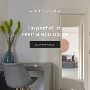 Superfici continue in resina ecologica Arteviva, con soli 3mm di spessore riveste ambienti e arredi