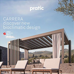 Pergola bioclimatica con lame alternate, fisse e mobili. Scopri Carrera by Pratic