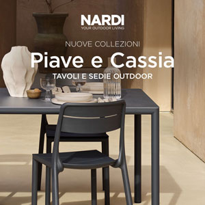 Nuove collezioni Nardi: sistema di tavoli Piave e sedute con e senza braccioli Cassia