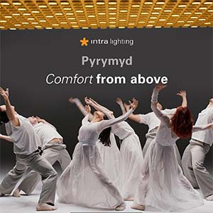 Soffitto, pannello acustico e luce - Pyrymyd di Intra lighting: comfort dall'alto