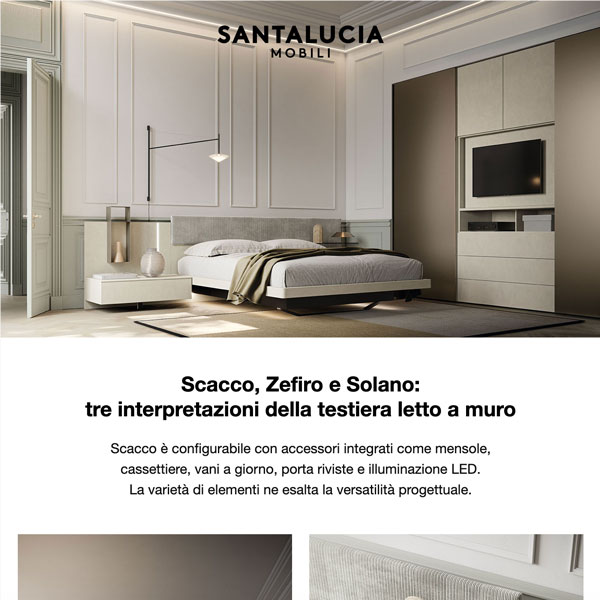 Zona notte in stile Homy, sistemi letto Scacco, Zefiro e Solano di Santalucia Mobili